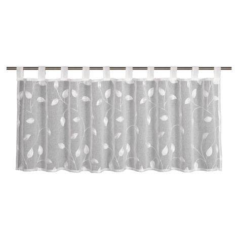Sehlbach Vitrážová záclona s poutky, listy, bílá, 135 x 45 cm