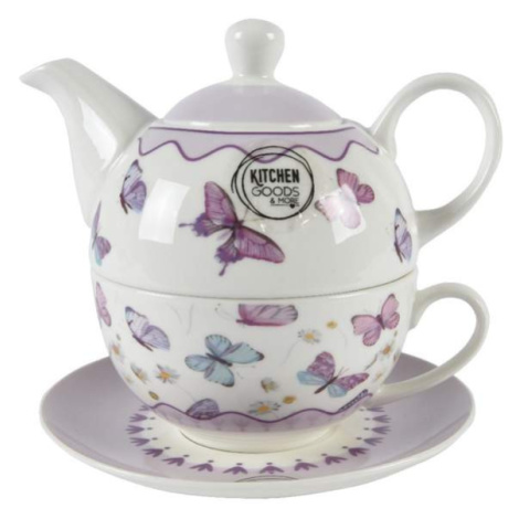 Šálek a čajová konvice porcelánová s květy a motýli Kaemingk