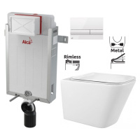 ALCADRAIN Renovmodul předstěnový instalační systém s bílým tlačítkem M1710 + WC REA Raul Rimless