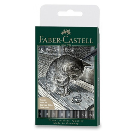 Popisovač Faber-Castell Pitt Artist Pen BlackaGrey sada 8 ks, různé hroty, černý a šedý Faber-Ca