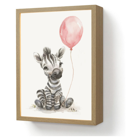 OnlyWow NÁSTĚNNÁ LAMPA S AKUMULÁTOREM Zebra - Dítě - Zvířata - Růžový balónek 30x40 cm