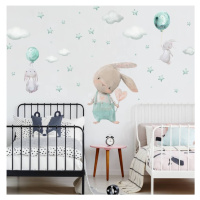 Samolepky do dětského pokoje - Mentolové zajíčky, hvězdy a obláčky