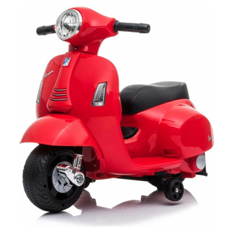 Elektrická motorka Vespa GTS, červená, s pomocnými koly, Licencované, 6V Baterie, 30W Beneo