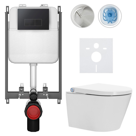 CERANO Závěsné WC s bidetem Basic/Cronus Standard bílá lesklá WC tlačítko Modulo/Černá pro zazdě