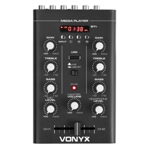 Vonyx STM500BT, 2 kanálový DJ mixér, bluetooth, MP3 přehrávač, USB port, černý