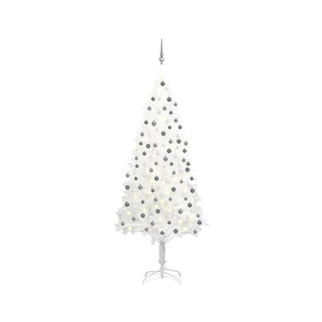 Umělý vánoční stromek s LED diodami a sadou koulí bílý 210 cm SHUMEE