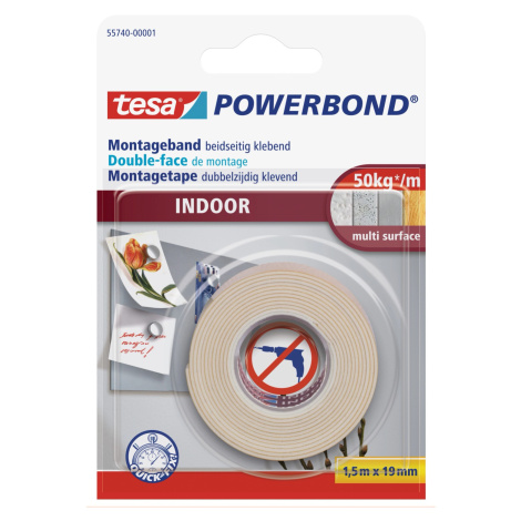 tesa Oboustranná montážní páska Powerbond INDOOR, bílá, 1,5 m x 19 mm