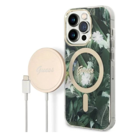 Kryt Guess Case + Charger Set iPhone 14 Pro 6,1" green hard case Jungle MagSafe (GUBPP14LHJEACSA