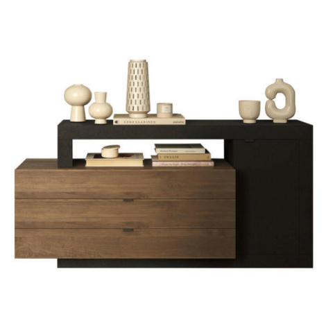 Carryhome ŠIROKÁ KOMODA, antracitová, tmavě hnědá cm