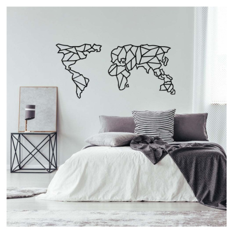 Černá kovová nástěnná dekorace Geometric World Map, 120 x 58 cm Wallity