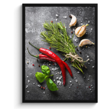MuchoWow PLAKÁT V RÁMU Pepř - Bylinky - Koření - Beton 60x80 cm