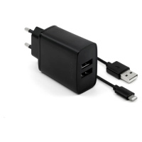 Fixed nabíječka do sítě, konektor 2x USB-A, kabel USB -> Lightning (MFI) délka 1 m, 15 W, černá