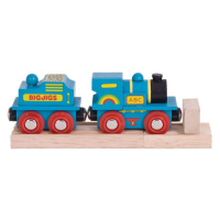 Bigjigs Rail Dřevěná modrá mašinka s tendrem + 2 koleje
