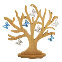 AMADEA Dřevěný 3D strom s barevnými motýlky, masivní dřevo, výška 20 cm