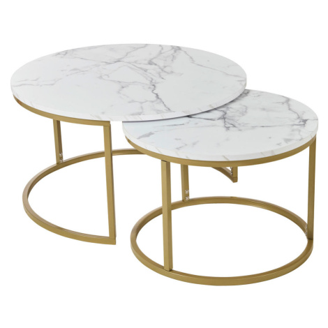 home24 SADA KONFERENČNÍCH STOLKŮ, bílá, barvy zlata, kov, kompozitní dřevo, 60-80/60-80/42-45 cm