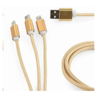 GEMBIRD Kabel USB A Male/Micro B + Type-C + Lightning, 1m, opletený, zlatý, blister