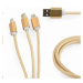 GEMBIRD Kabel USB A Male/Micro B + Type-C + Lightning, 1m, opletený, zlatý, blister