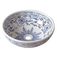Sapho PRIORI keramické umyvadlo na desku, Ø 41 cm, bílá s modrým vzorem