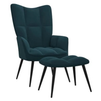 Relaxační křeslo se stoličkou modré samet, 328094