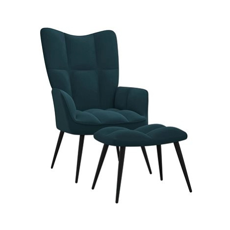 Relaxační křeslo se stoličkou modré samet, 328094 SHUMEE
