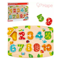 HAPE DŘEVO Baby čísla na desce puzzle vkládací s úchyty 10 dílků pro miminko