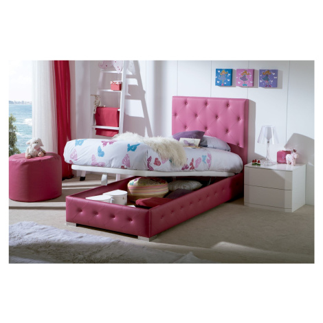 Estila Moderní stylová postel Raquel s růžovým koženým potahem s chesterfield prošíváním s úložn