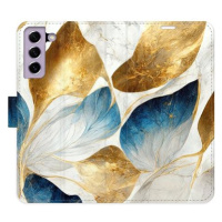 iSaprio flip pouzdro GoldBlue Leaves pro Samsung Galaxy S21 FE 5G