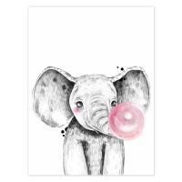 Obraz na zeď - Slon s růžovou bublinou