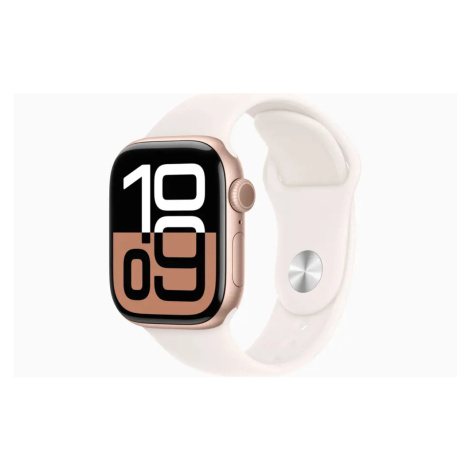 Apple Watch Series 10 GPS 42mm Růžově zlatý hliník se světle ruměným sportovním řemínkem - M/L