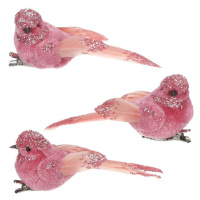 Ptáček s klipem, růžová, 10 x 4 x 4 cm, sada 3 ks