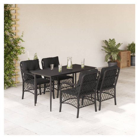 vidaXL 5dílný zahradní jídelní set s poduškami černý polyratan
