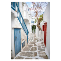 Fotografie Small alley with white Cycladic houses, imageBROKER/Mara Brandl, 26.7 × 40 cm