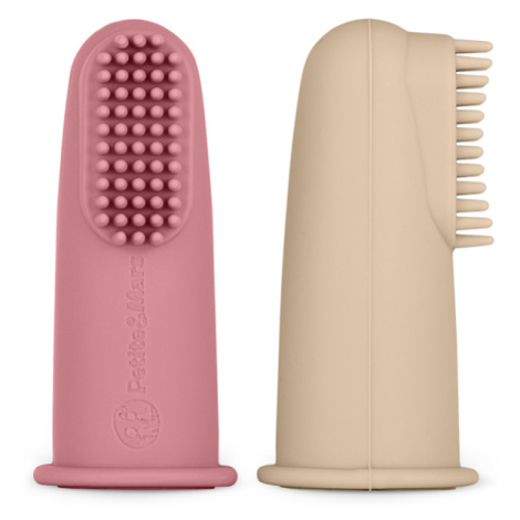 PETITE&MARS Sada silikonových zubních kartáčků na prst Rose&Sand 2 ks 0m+