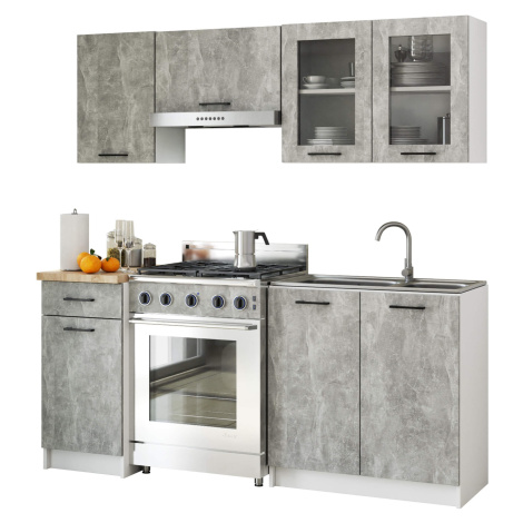 Ak furniture Kuchyňská linka Olivie 1,8 m prosklená beton