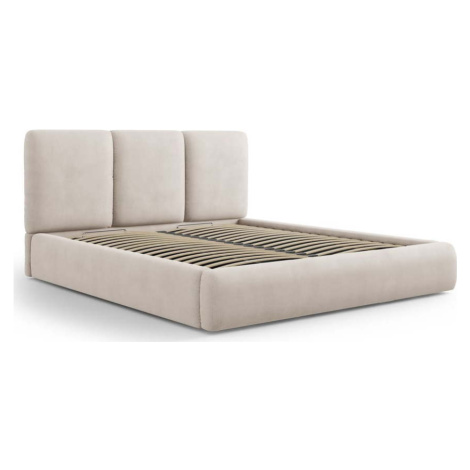 Béžová čalouněná dvoulůžková postel s úložným prostorem s roštem 160x200 cm Brody – Mazzini Beds Mazzini Sofas