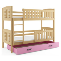 BMS Dětská patrová postel KUBUŠ | borovice Barva: Borovice / růžová, Rozměr: 200 x 90 cm
