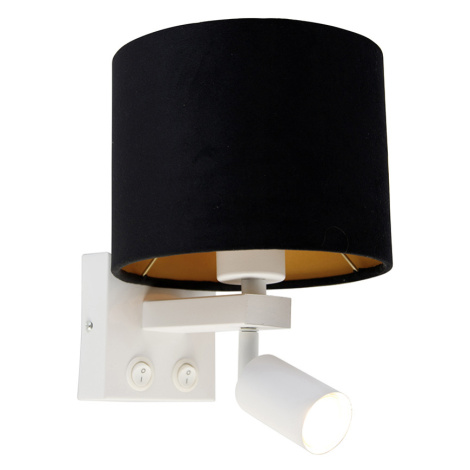 Nástěnná lampa bílá s lampičkou na čtení a stínidlem 18 cm černá - Brescia QAZQA