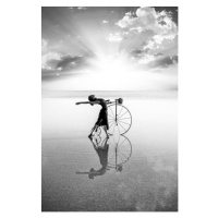 Fotografie Ballerina dancing with old bicycle on the lake, 101cats, 26.7 × 40 cm