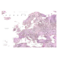 Mapa Detailed map of Europe in mauve watercolor, Blursbyai, 40 × 26.7 cm