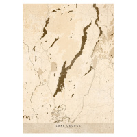 Mapa Sepia vintage map of Lake George, Blursbyai, 30 × 40 cm