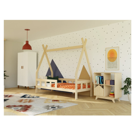Benlemi Dětská teepee postel FENCE 4v1 ze dřeva se zábranou Zvolte barvu: Transparentní vosková 