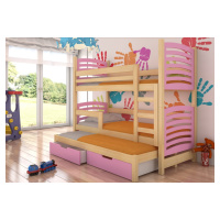 ArtAdrk Dětská patrová postel s přistýlkou SORIA Barva: Borovice / růžová