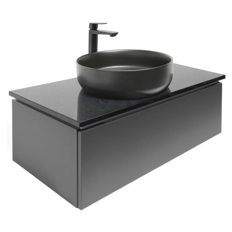 Koupelnová skříňka s kamennou krycí deskou a umyvadlem SAT Feel 100x30x46 cm antracit SATFEEL100