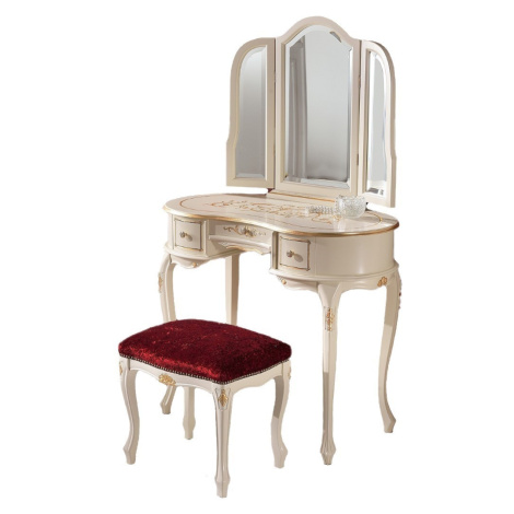 Estila Barokní oválný toaletní stolek Clasica se zrcadlem a třemi šuplíky s vyřezávaným zdobením