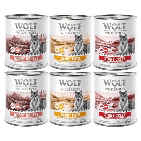 Wolf of Wilderness míchaná balení - 10 % sleva - Senior 6 x 800 g – se spoustou čerstvé drůbeže 