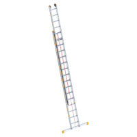 Layher Hliníkový žebřík s lankem, dvoudílný, výtažný, včetně příčníku, 2 x 16 příčlí