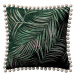 Dekoria Věra - potah na polštář ozdobné bambulky po obvodu, stylizované palmové listy na zeleném