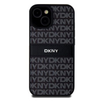 DKNY PU Leather Repeat Pattern Tonal Stripe Zadní Kryt pro iPhone 15 Black