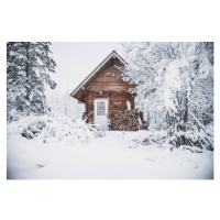 Ilustrace A cozy log cabin in the snow, Peter Zenkl, (40 x 26.7 cm)
