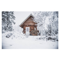 Ilustrace A cozy log cabin in the snow, Peter Zenkl, 40 × 26.7 cm